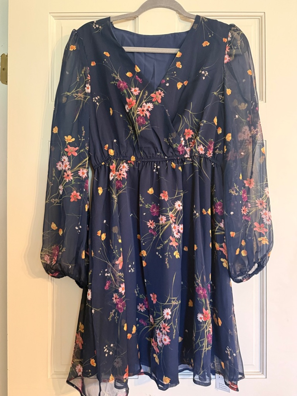 NWT CUPSHE Women's Floral Print Chiffon A-Line Mini Dress Peasant Sleeves
